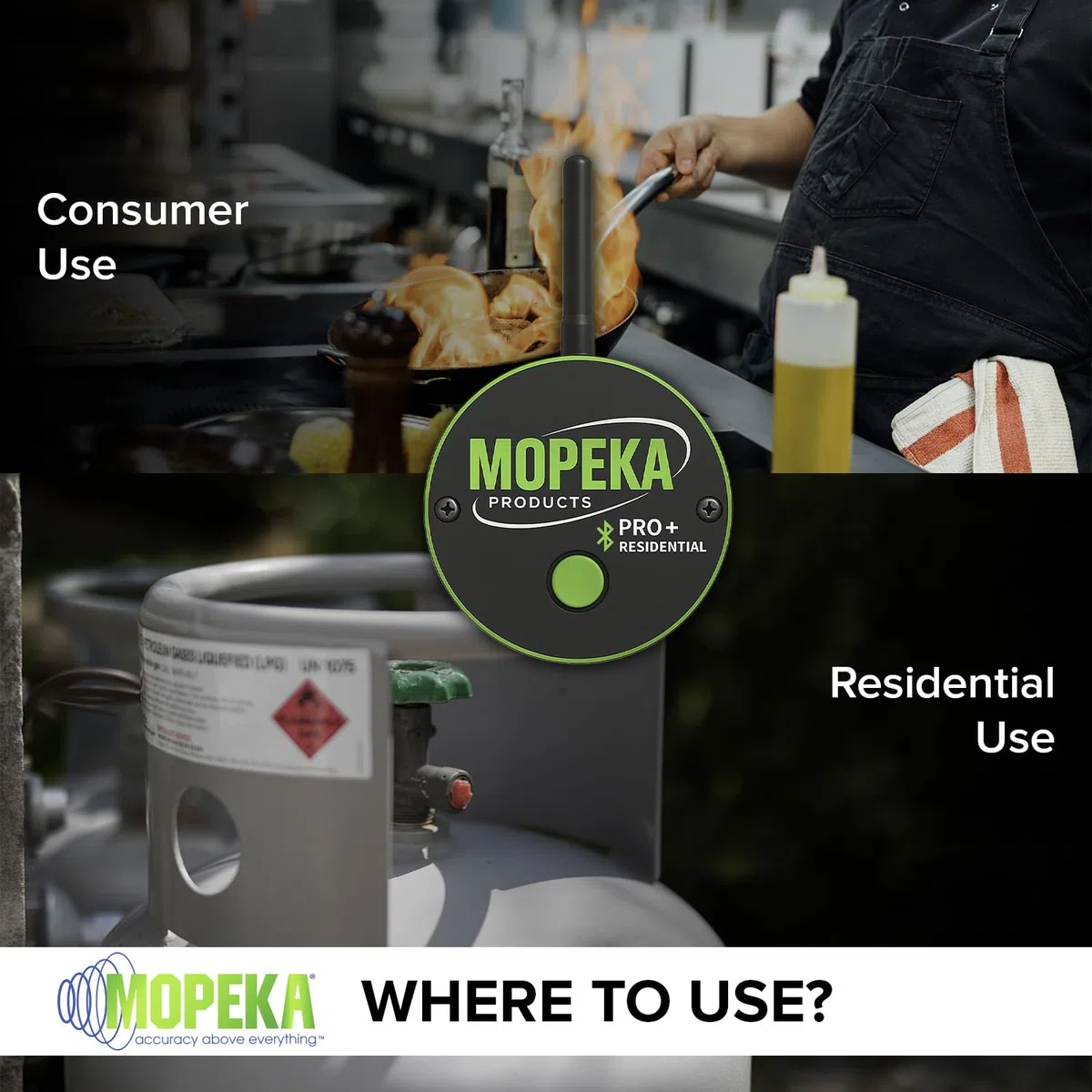 Mopeka PRO+ LR - Monitor inalámbrico de tanque de propano para tanques de GLP residenciales y sobre el suelo, indicador de nivel de tanque de propano, sensor de tanque de propano Bluetooth,