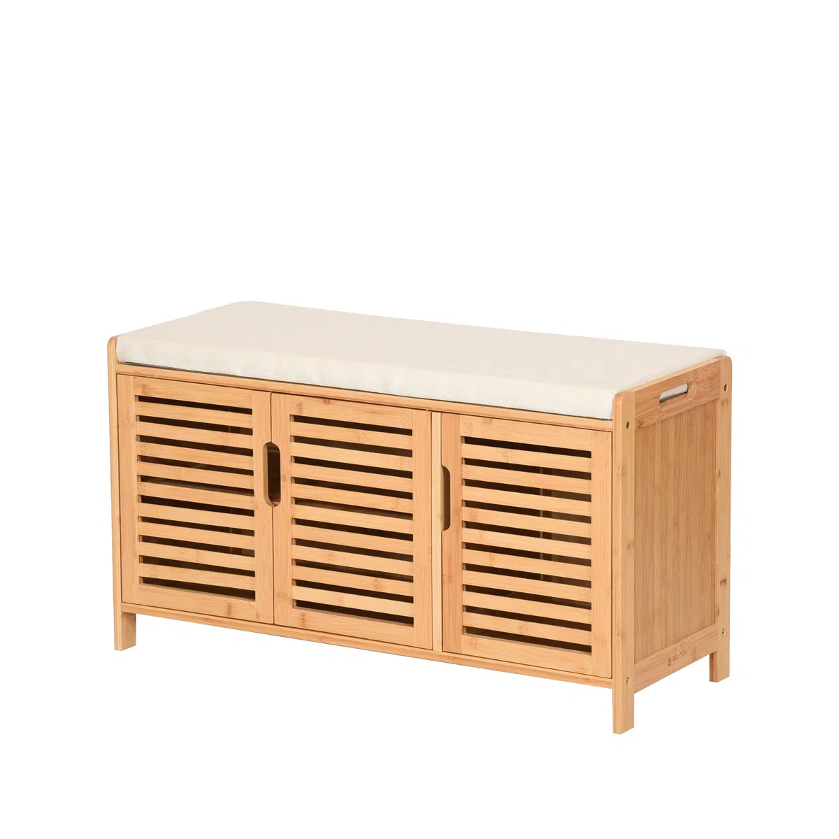 Zapatero de bambú con banco con asiento, banco para zapatos con 3 compartimentos, cojín de asiento, cómoda zapatera, armario de almacenamiento para pasillo, área de entrada, 50 x 90 x 35 cm
