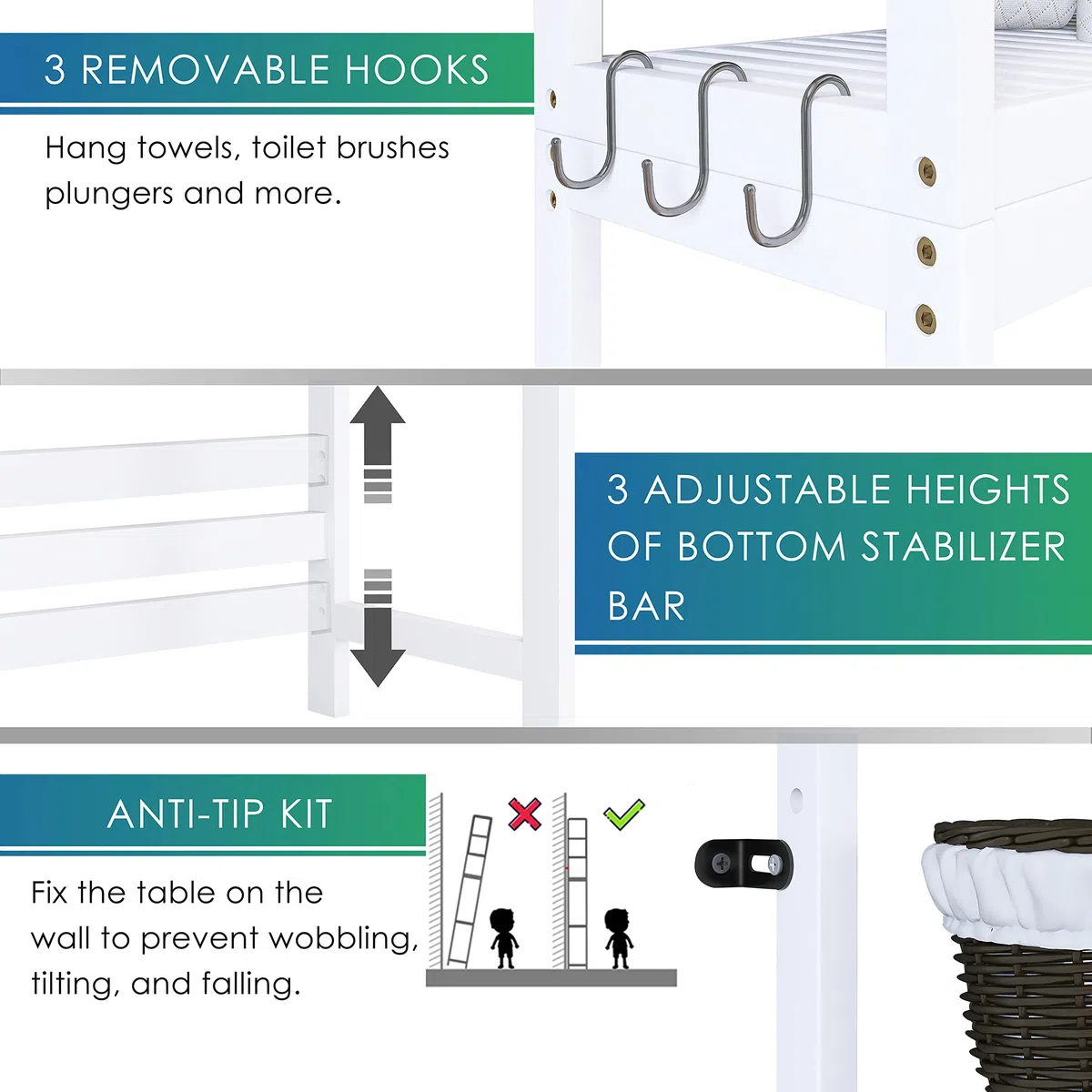 SMIBUY Estante de Almacenamiento para Baño, Estante Organizador de Bambú sobre el Inodoro, Ahorro de Espacio para Inodoro Independiente con Estantes Ajustables de 3 Niveles (Blanco)