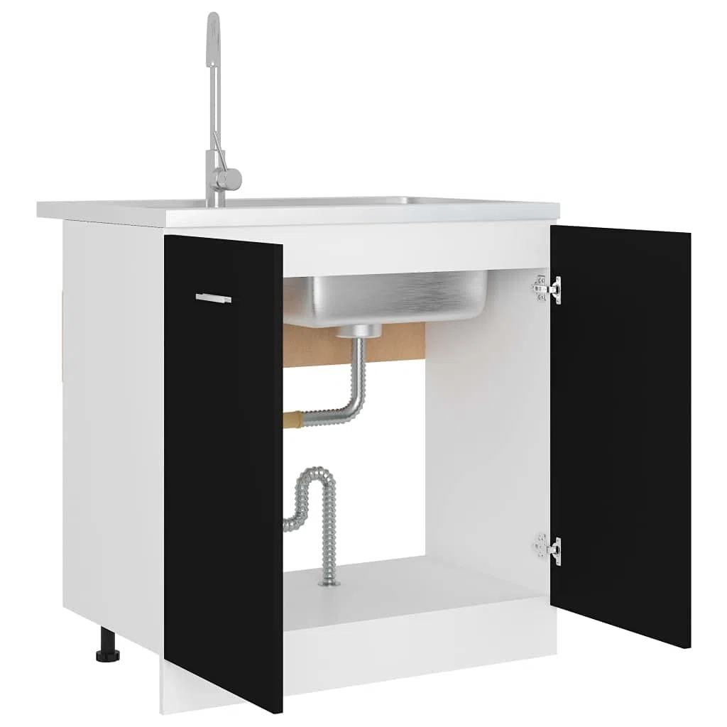 Wakects - Mueble de Cocina Bajo Fregadero con 2 Puertas, de Aglomerado, 80 x 46 x 81,5 cm, Color Negro