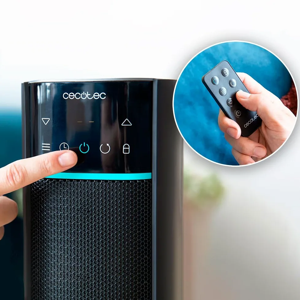 Cecotec Calefactor Eléctrico Cerámico de Pie ReadyWarm 2070 Max Ceramic Rotate Smart, 2000 W, Pantalla Digital, Control Táctil y Control remoto, Oscilación, 3 Modos, Termostato, 20 m²