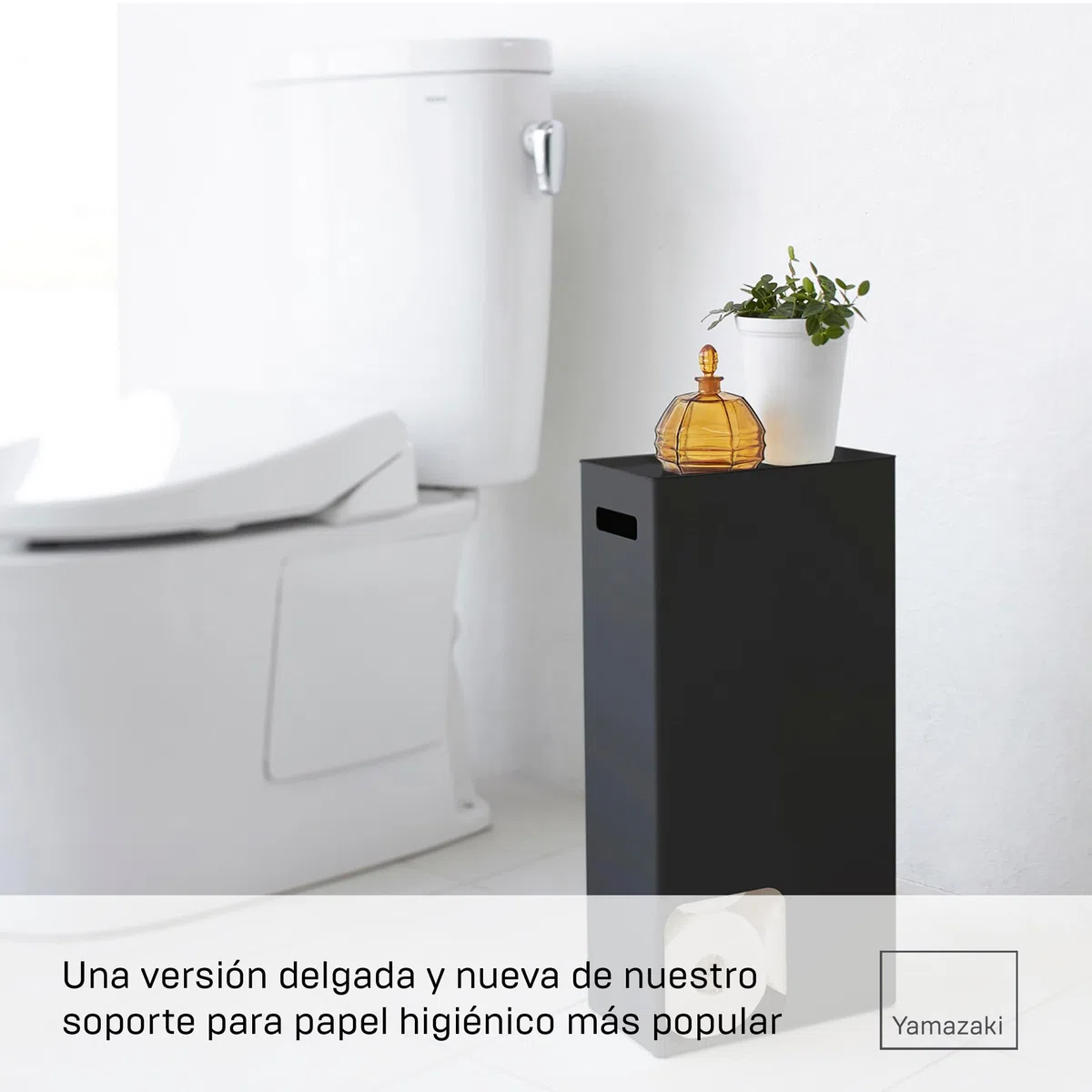 Yamazaki 3456 Tower Toilet Paper Stocker, Black, Steel, 23 x 12.5 x 48 cm
