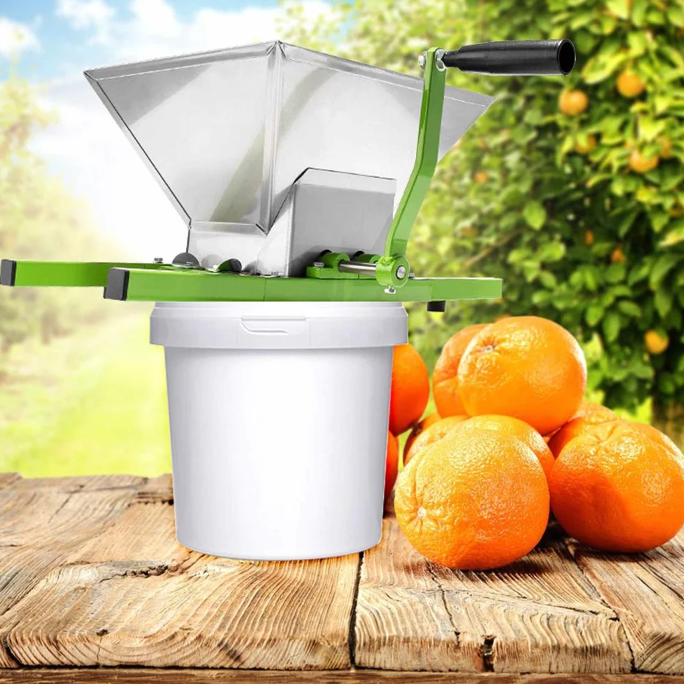 XMTECH Exprimidor mecánico de frutas de 6 litros con paño de prensa + 7 l molinillo de frutas, triturador de uvas, exprimidor de manzanas con manivela