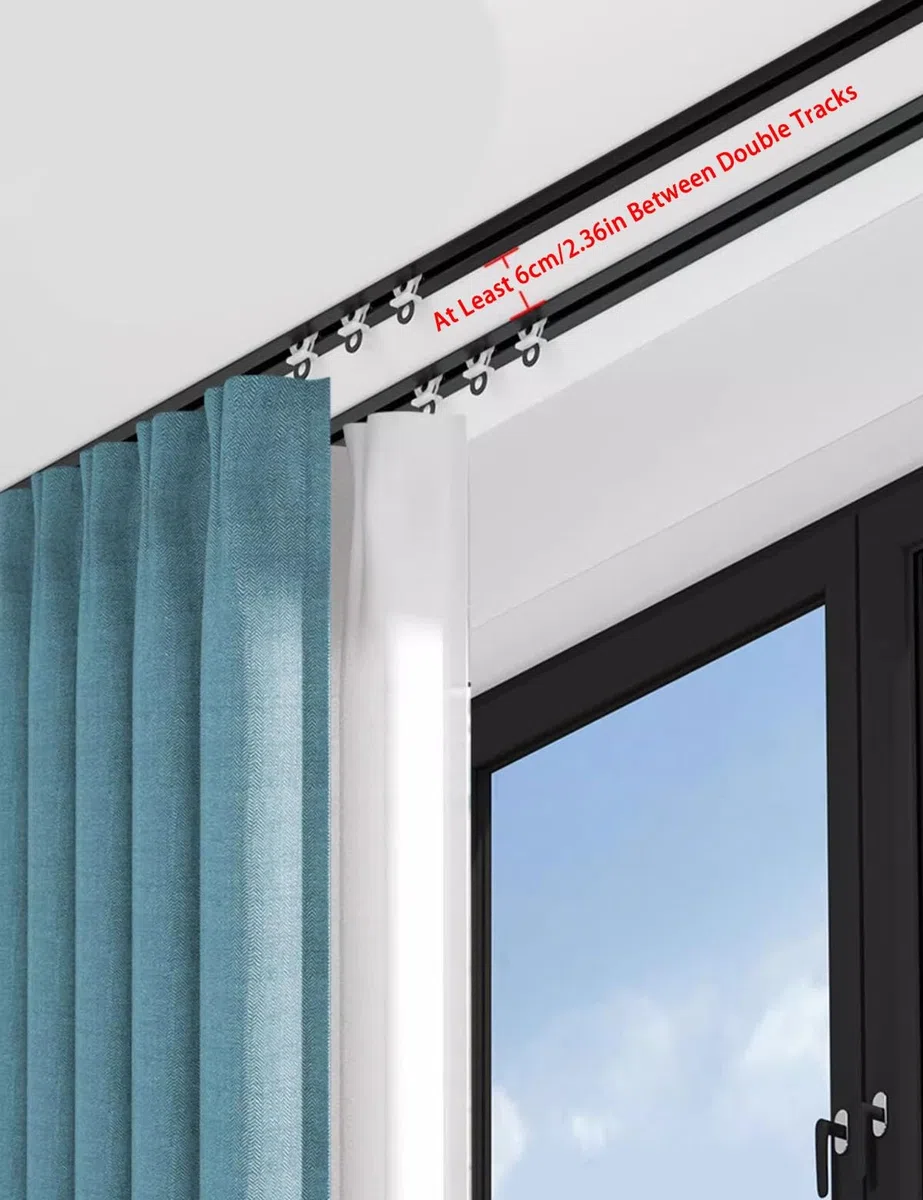 Riel Cortina Techo Invisible, Riel Empotrado con Rodillos Silenciosos, Balcón, Ducha, Sistema de Riel de Cortina