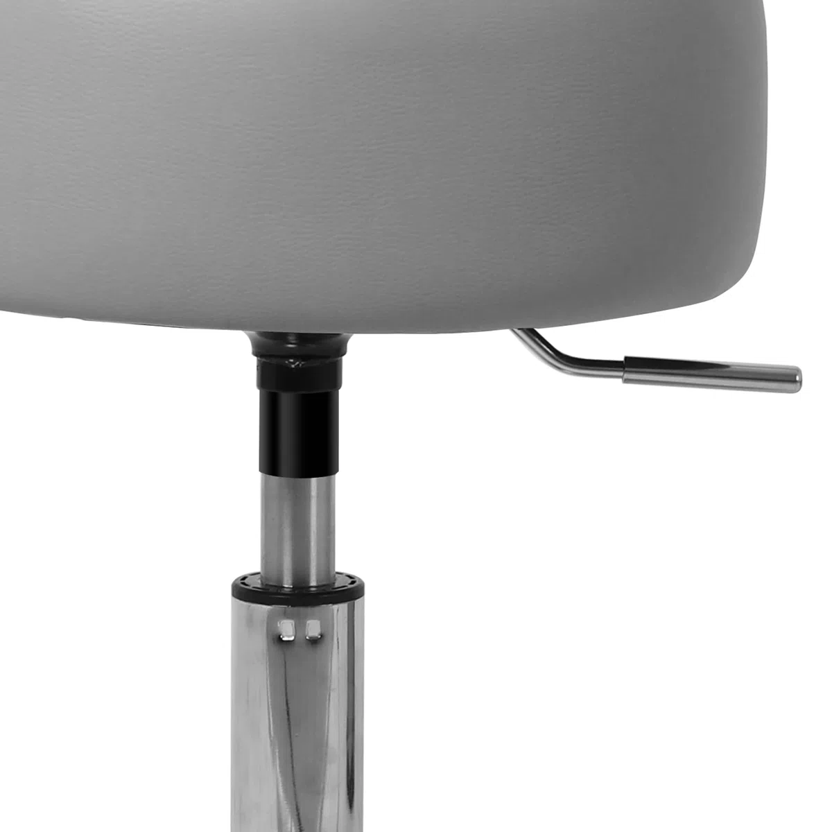 ML-Design Taburete de Maquillaje Acero Cromado Gris Claro Asiento Redondo Ø 33cm Tocador Silla Giratoria Regulable en Altura 52-65cm Mueble Make Up Tapizado Ergonómico con Funda de Imitación Polipiel