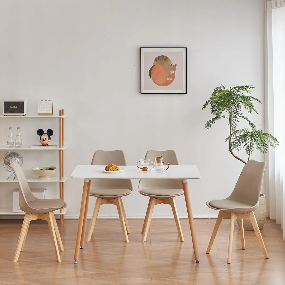 Juego de 4 sillas de Comedor, sillas escandinavas, Patas de Madera Maciza, diseño nórdico ergonómico, Ideal para Comedor, salón, Cocina, Dormitorio (Caqui)