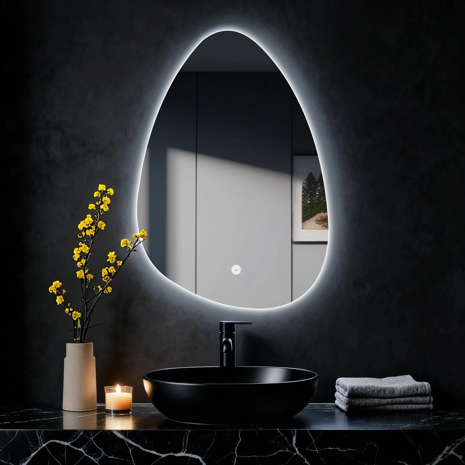 Espejo de Pared para baño, Espejo de baño con iluminación, Espejo con luz LED, Interruptor táctil y 3 Colores Regulables (Gotas de Agua, 60L x 40B cm)