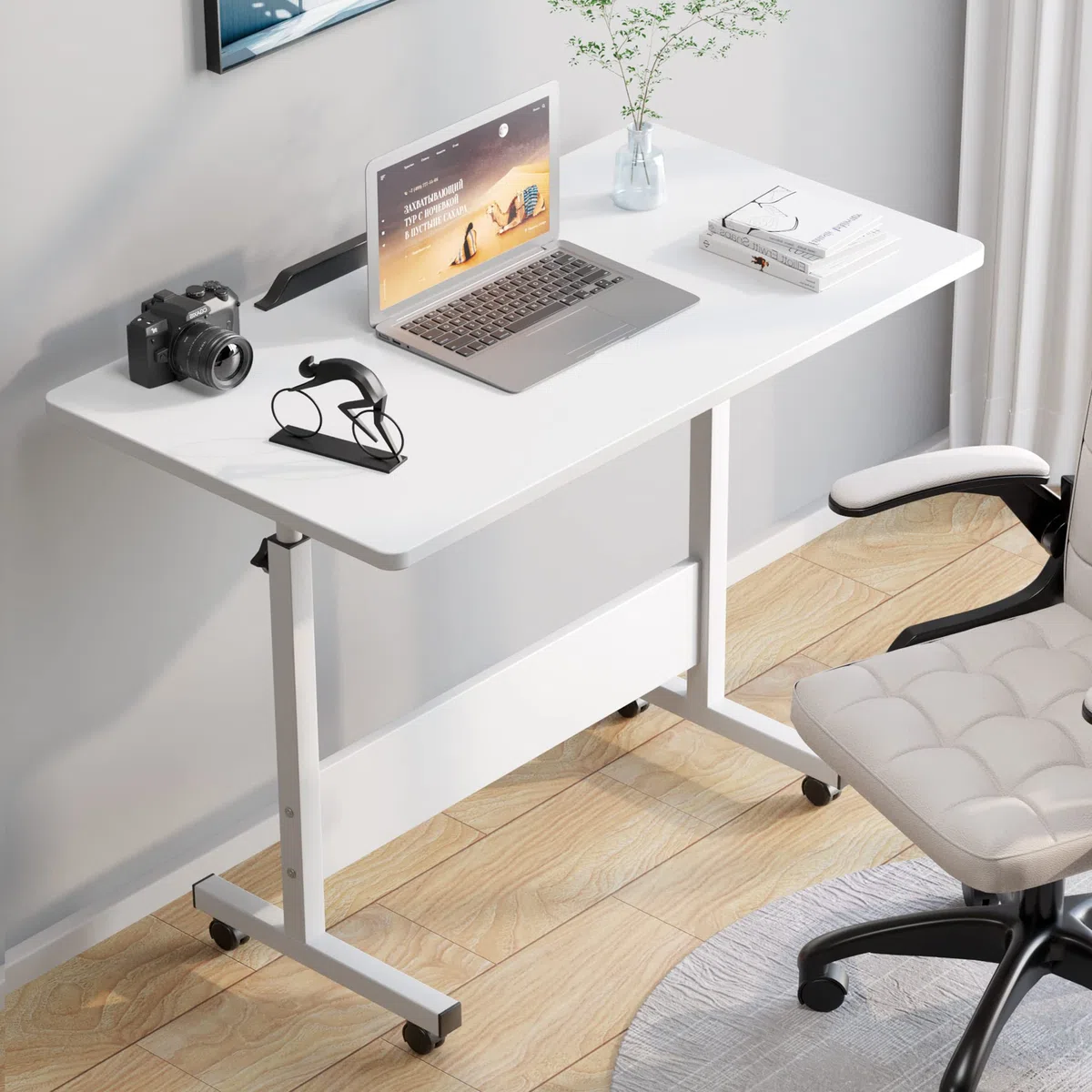 Escritorio Regulable en Altura con Ruedas, Mesas portátiles para Laptop, Escritorio rodante de pie, Pequeño Escritorio para PC para Oficina en casa, 80 x 40 cm