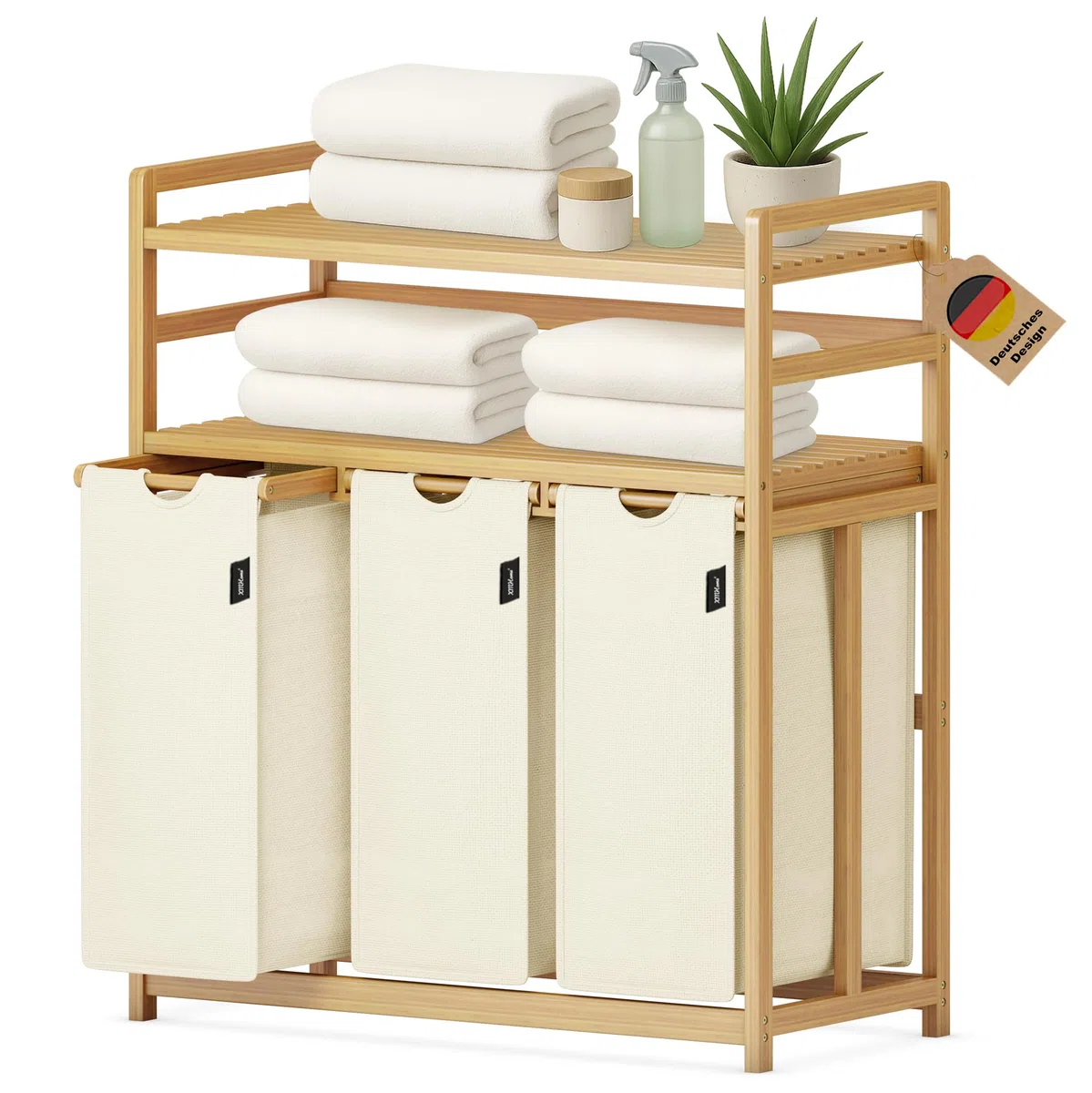 cesto para la ropa sucia con 3 compartimentos de 148 litros de bambú con 2 niveles Gran cesto de lavandería con bolsa extraíble rectangular Caja de lavandería para baño dormitorio y lavandería