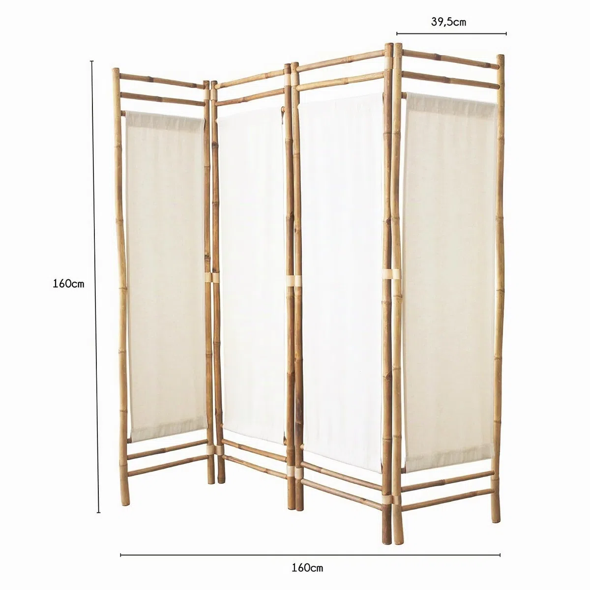 Box & Beyond biombo de Interior - 160 x 160 cm - Separador de ambientes en Lona y bambú Natural - 4 Paneles - biombo para Dormitorio, salón - Mampara móvil