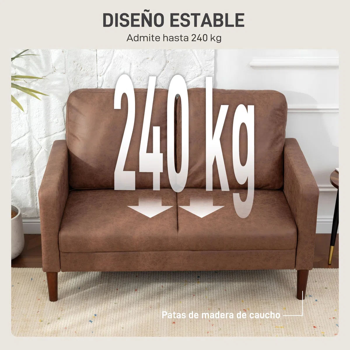 HOMCOM Sofá de 2 Plazas, Tapizado en Microfibra, Sofá Moderno con Patas de Madera, Reposabrazos, para Salón, Dormitorio, Oficina, Sala de Estar, 130x78x85 cm, Marrón