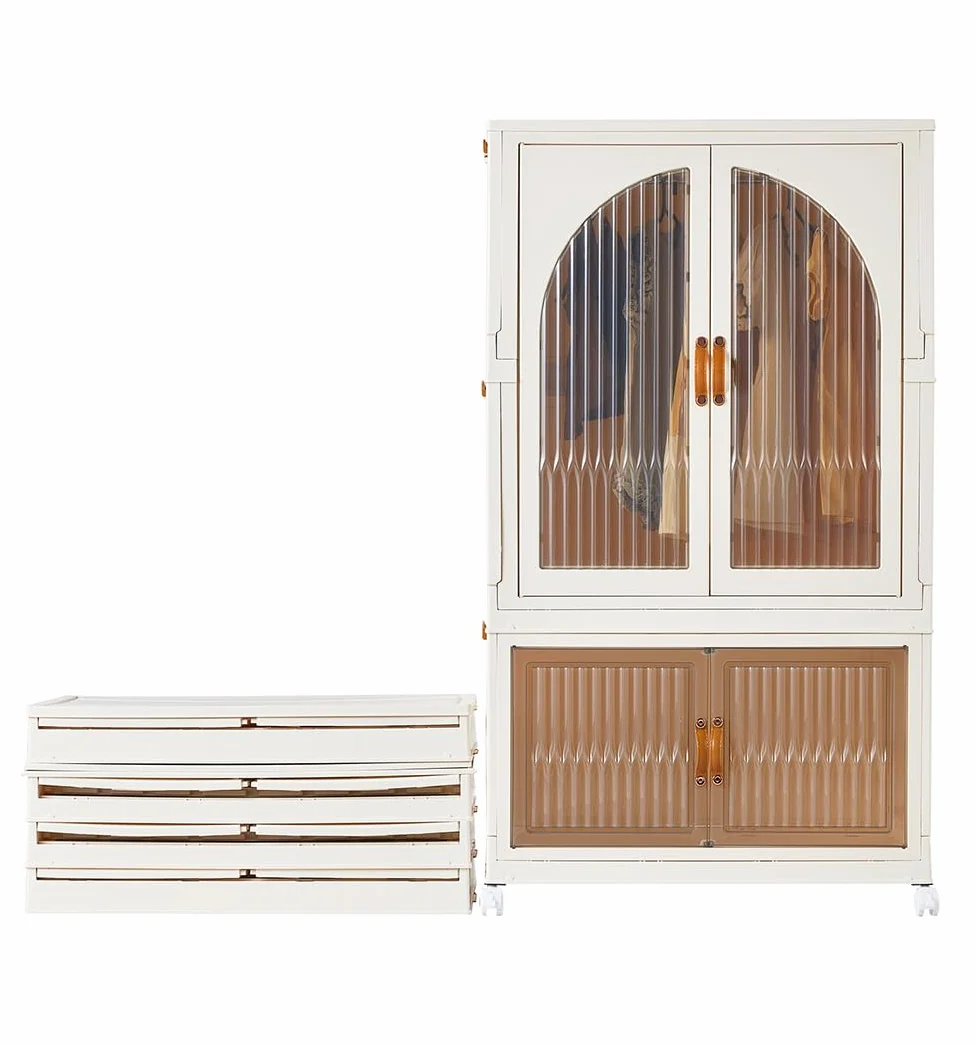 RMAN Armarios Dormitorio Plegable, 120 x 70 x 42,5 cm Cajas Almacenaje Plastico con Tapa y Ruedas Cajas Organizadoras Multifuncional Apilable para Ropa de Bebe, Juguetes y Libros, Blanco