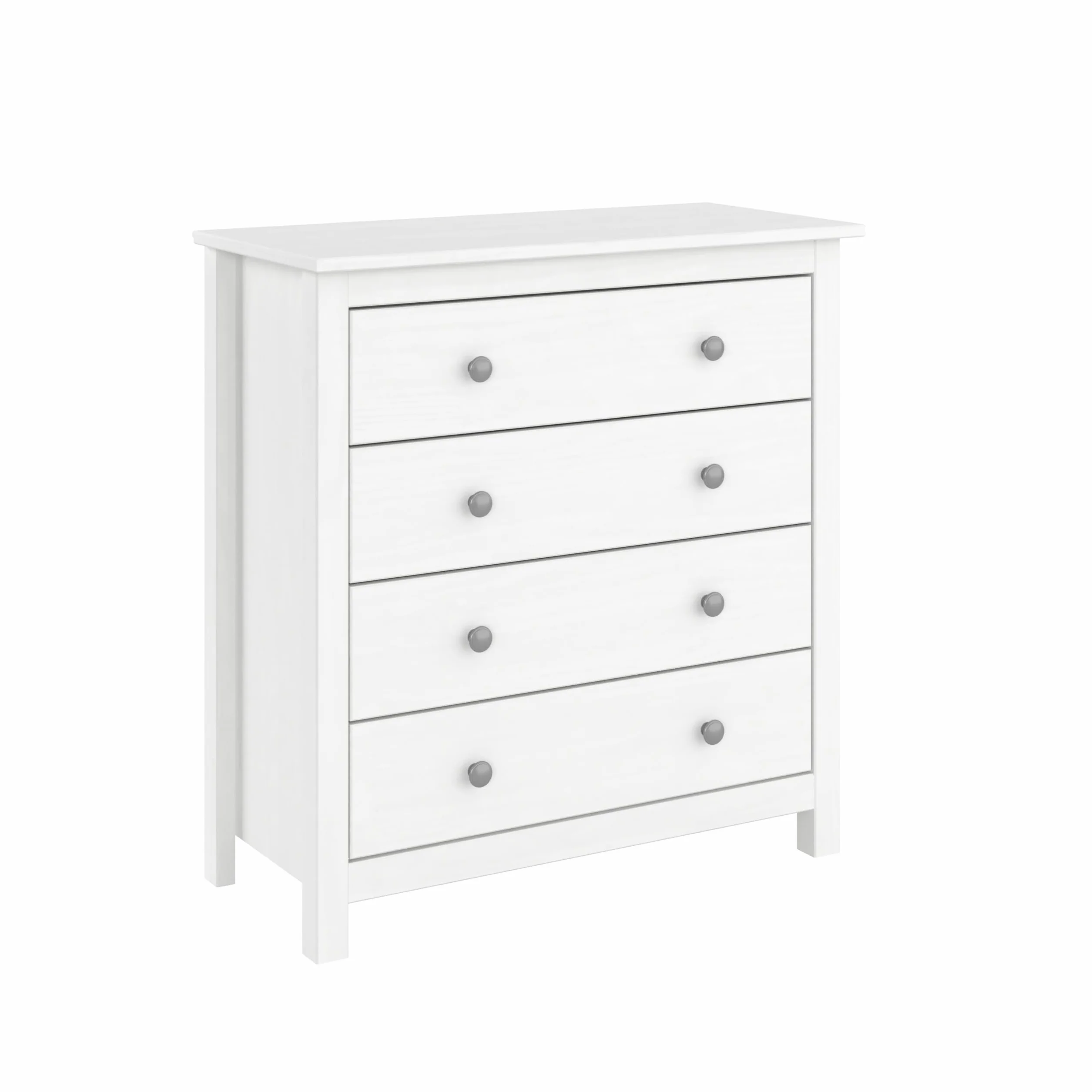 Cómoda Tabac de Madera Maciza de Pino Natural Blanco Lavado – 4 Cajones – Cajonera Dormitorio y Salón – Mueble Auxiliar de Almacenaje – 78,5x75x35 cm – Serie Alme – Robusta y Duradera