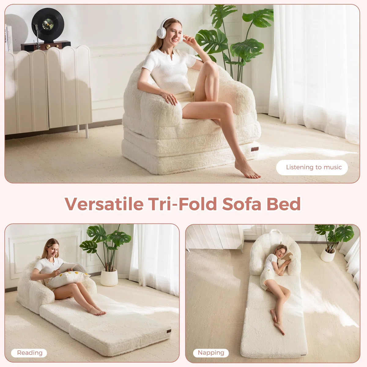 MAXYOYO Sofá Cama Plegable, Cómodo Tapizado de Piel Sintética, Sofá Convertible de Suelo con Asa, Sillón Puf Individual para Adultos, Sillón Cama para Sala de Estar o Dormitorio | Sofá convertible de piel sintética con asa para adultos, para sala de estar