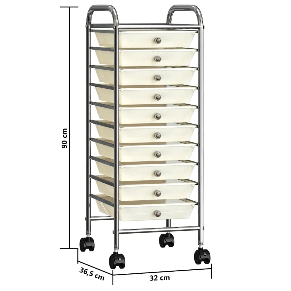 vidaXL Carrito de Almacenaje Portátil 10 Cajones Compras Festival Almacenamiento Salón de Belleza Oficina Peluquería Plástico Blanco