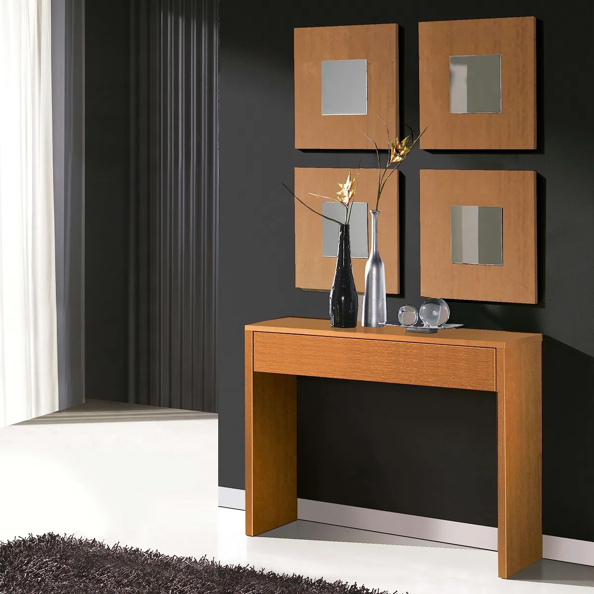 Mueble Recibidor Cosola con 4 Espejos Lupe 100x76x30cm Color Cerezo