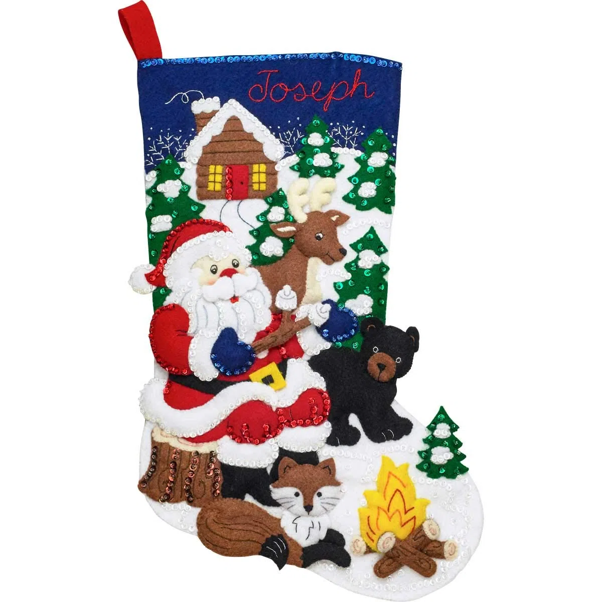 Bucilla Felt Stocking Applique Kit, 18", Santa Black Bear Cabin