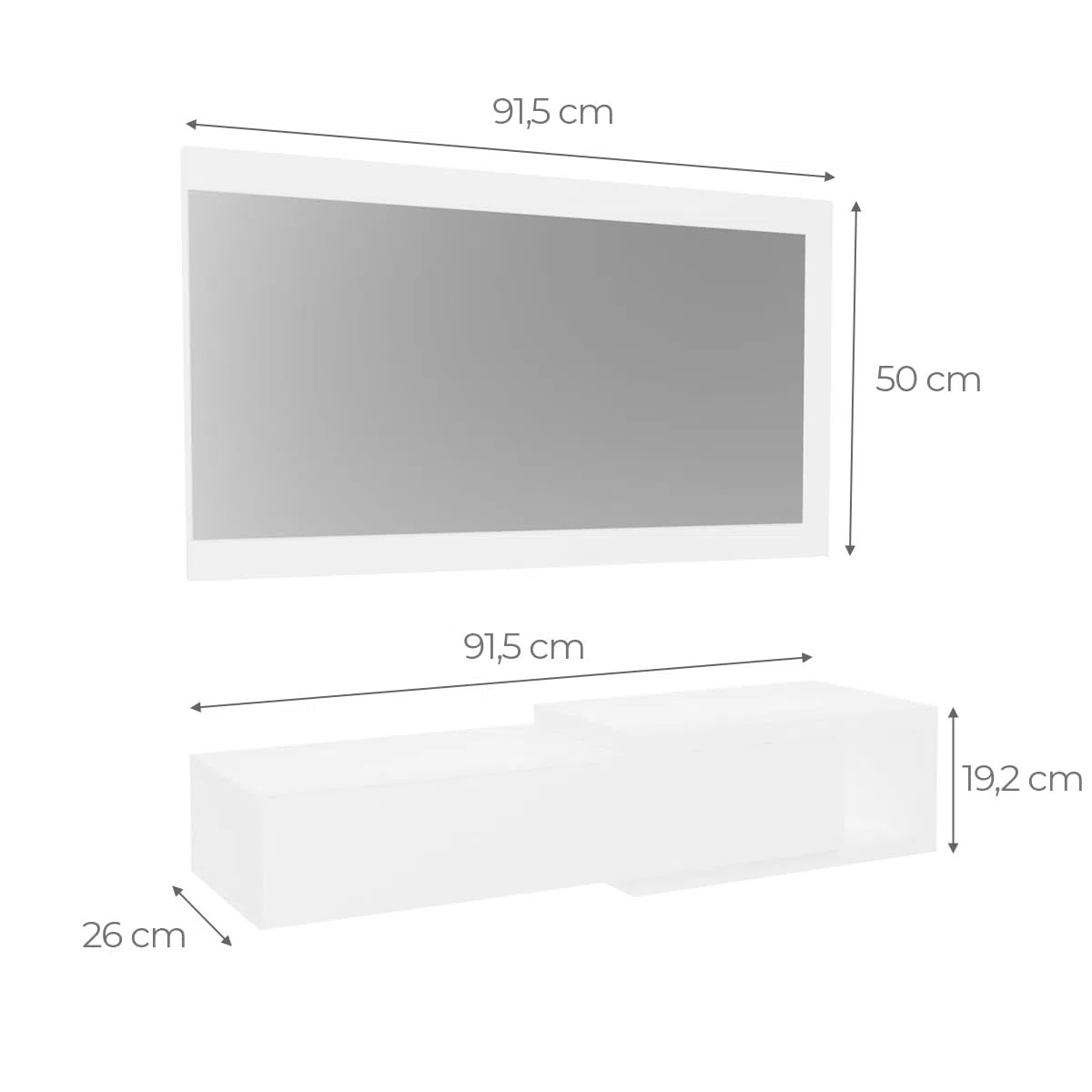 Homey Mueble Recibidor Horizontal, Modelo Alais, Práctico y Funcional, Color Blanco, Medidas: 91,5 cm Largo x 26 cm Fondo x 69,2 cm Alto