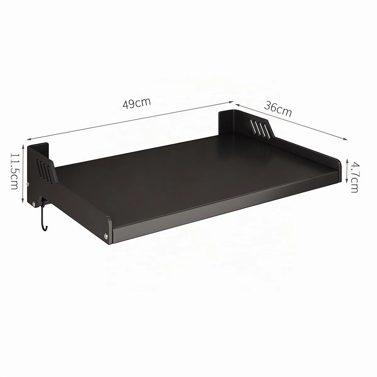 FREEUP Estantería de pared para microondas para cocina, soporte para microondas de acero inoxidable, color negro, soporte para microondas con 6 ganchos, montaje adhesivo o montaje en taladro