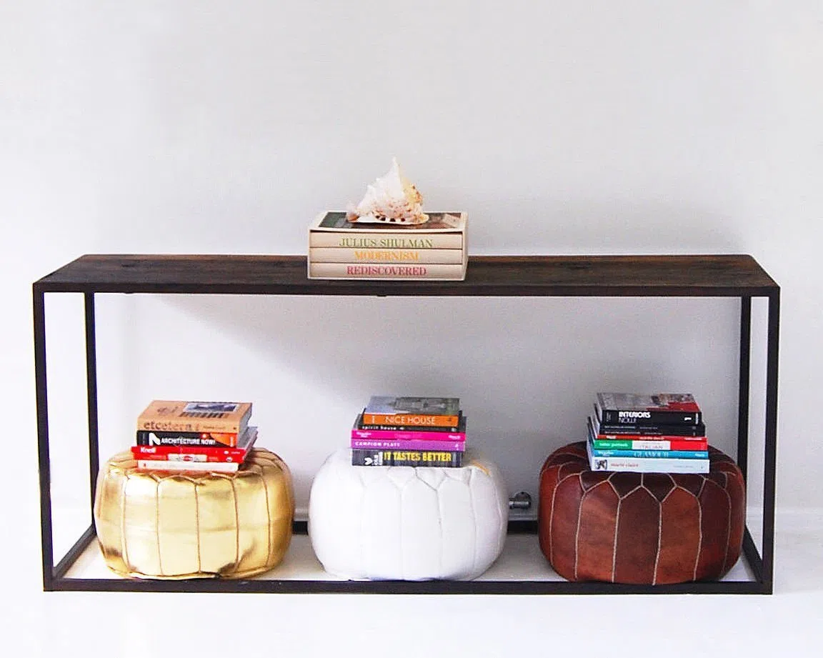 moroccan poufs Puf redondo marrón – Funda para reposapiés de piel auténtica, hecha a mano, 53,3 x 53,3 x 35,5 cm, marrón claro