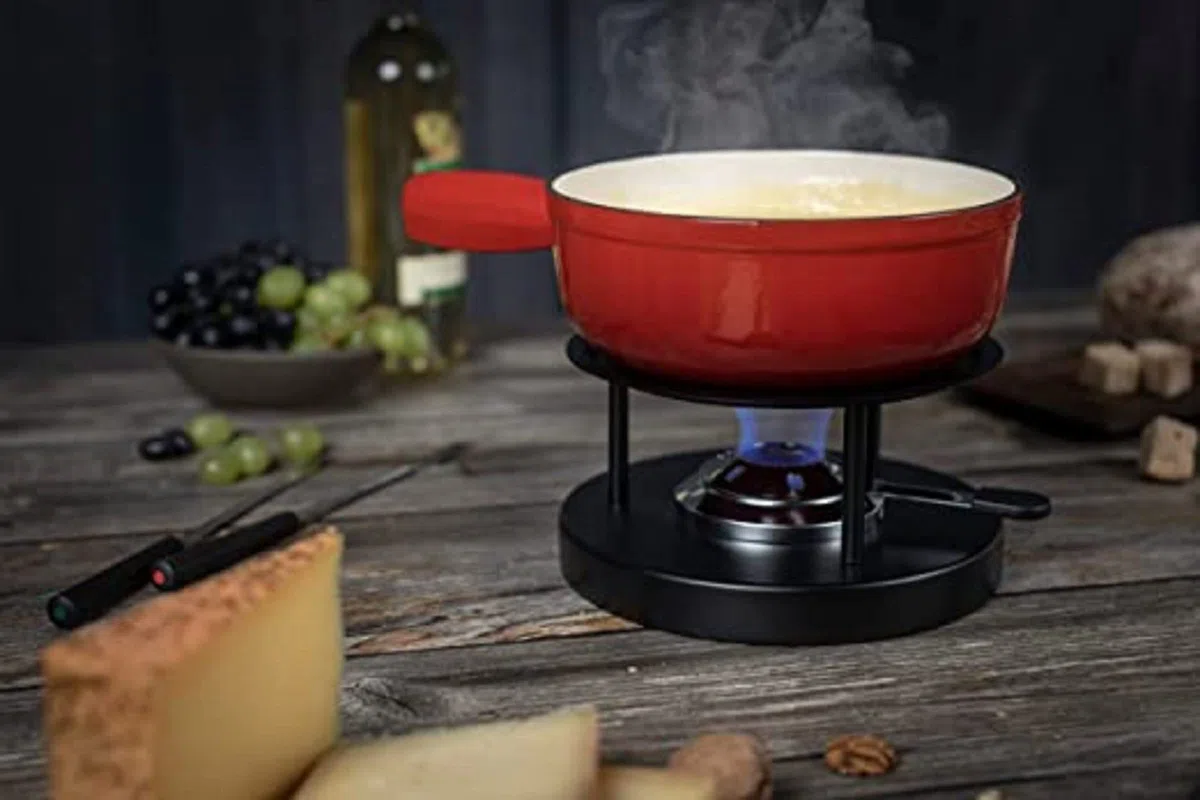 Kuhn Rikon 32056 - Cacerola para Fondue para vitrocerámica de inducción (24 cm), Color Rojo