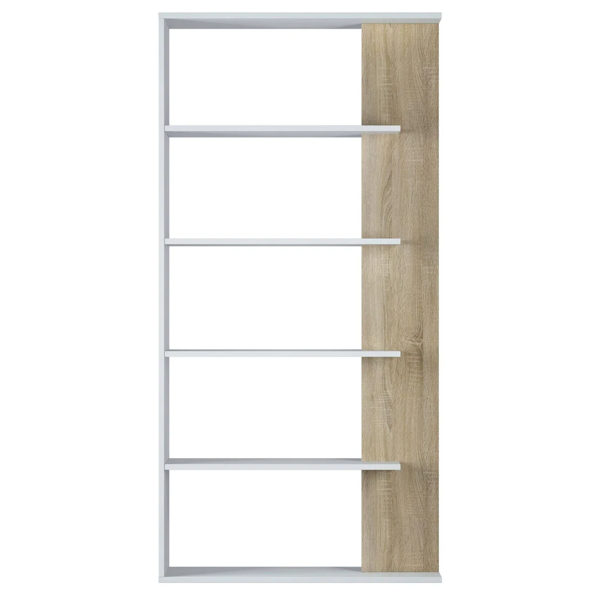 Habitdesign Estantería 5 baldas, Librería Comedor, Salon, Modelo Alida, Acabado en Color Blanco Artik y Roble Canadian, Medidas: 180 cm (Alto) x 90 cm (Ancho) x 25 cm (Fondo)