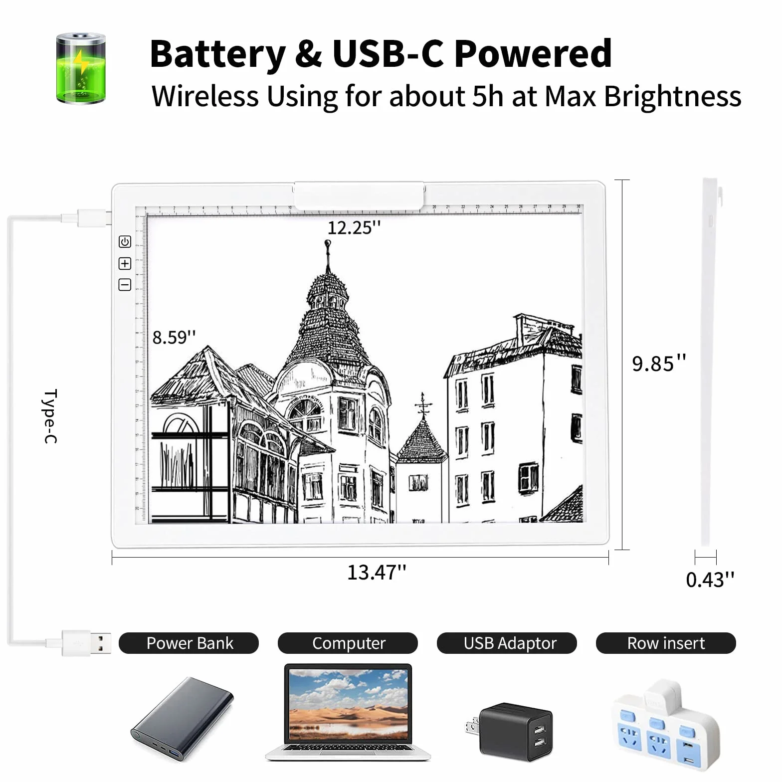 TOHETO A4 Mesa de Luz Para Calcar con Bolsa, Recargable Mesa de Luz Dibujo Tableta de Luz,LED Tableta de Luz Dibujo de Dibujo Portátil con Brillo Ajustable para Bocetos Dibujo Diamante Pintura(Blanco)