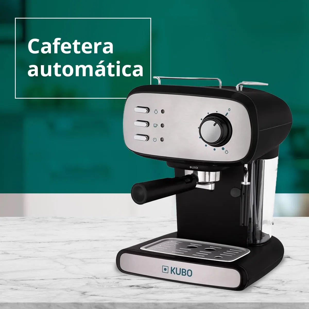 KUBO - Cafetera Espresso, Presión 15 bar, Depósito Agua 1.2L, 850W, Vaporizador para capuchino o bebidas con leche, Limpieza Fácil