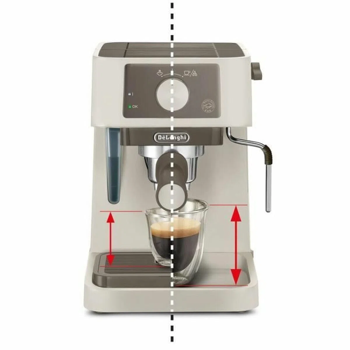 De'Longhi Stilosa, Cafetera Manual, Sistema Cappuccino, Café en Polvo o en Cápsulas E.S.E, Depósito de 1 Litro, 1100 W, Caldera de acero inoxidable, EC235.CR, 1100W, Crema
