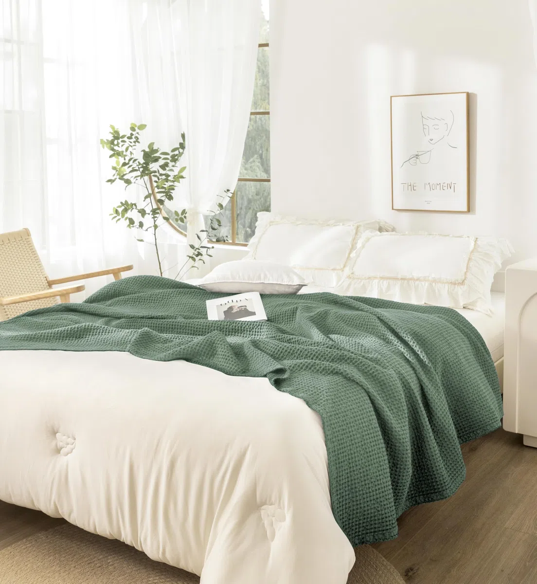 CHUFFED - Manta 100% algodón tejido gofre, 220x240cm, suave, ligera, cobija de arrullo para todas las estaciones, capa perfecta para sofá, cama y sillón, elegante decoración del hogar, tamaño Queen