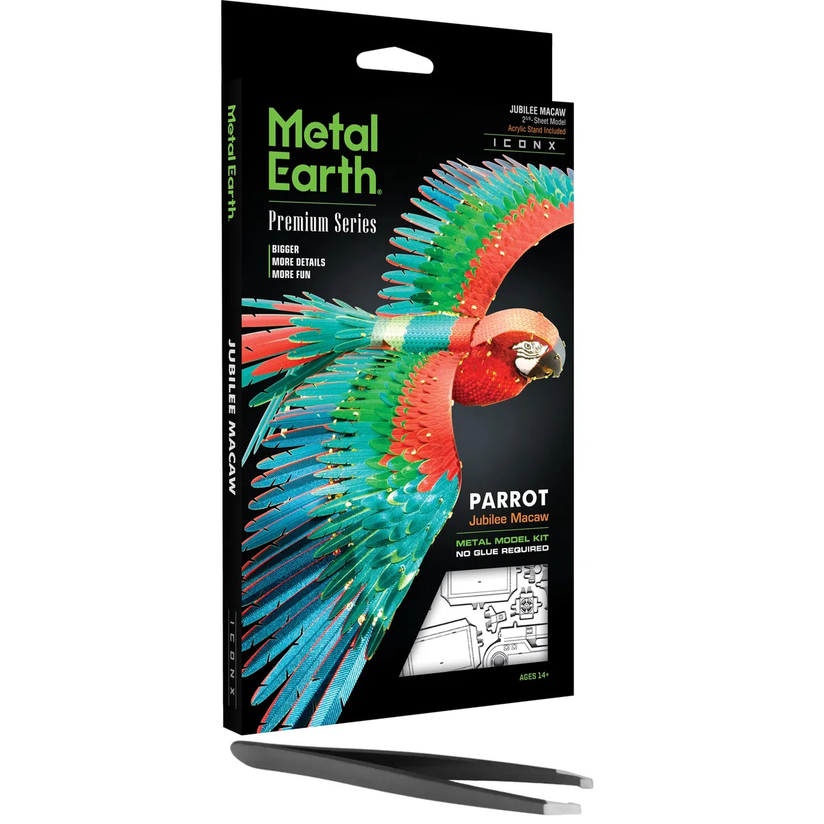 Fascinations Metal Earth Premium Series Jubilee Guacamayo Parrot Kit de modelo de metal 3D con pinzas