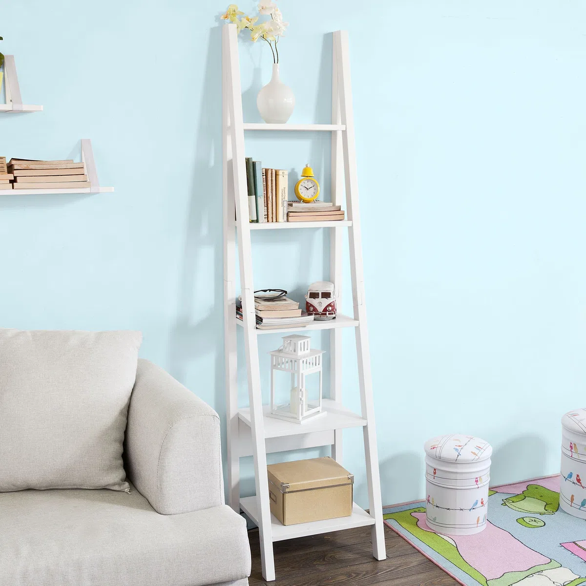 SoBuy Estantería Almacenaje de Madera Librerías para Libros de Pie con 5 Estantes Estanterias de Diseño 44 x 180 x 39 cm Blanco FRG101-W ES