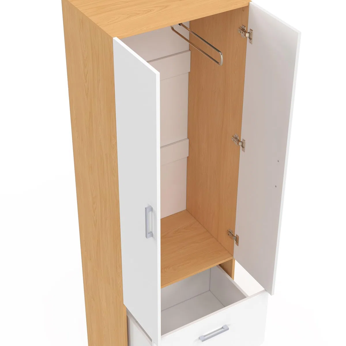 IDMarket - Armario Juliana de 2 puertas blanco y madera armario 50 cm con 2 cajones