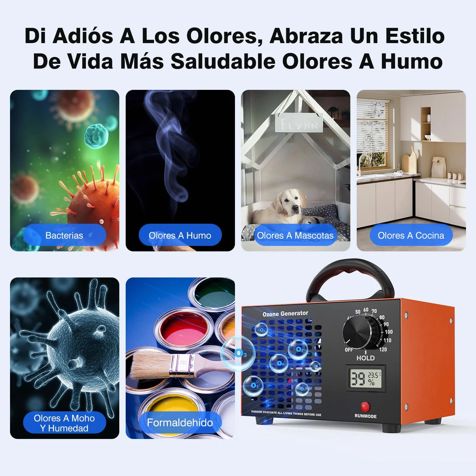 Fitabok Generador de Ozono 160000 mg/h - 2 en 1 Purificador de Aire Ozono, Pantalla LED Temperatura y Humedad, Temporizador 120 min, Cobertura 300 m², para Hogar Coche Hotel Cocina Sótano Mascotas