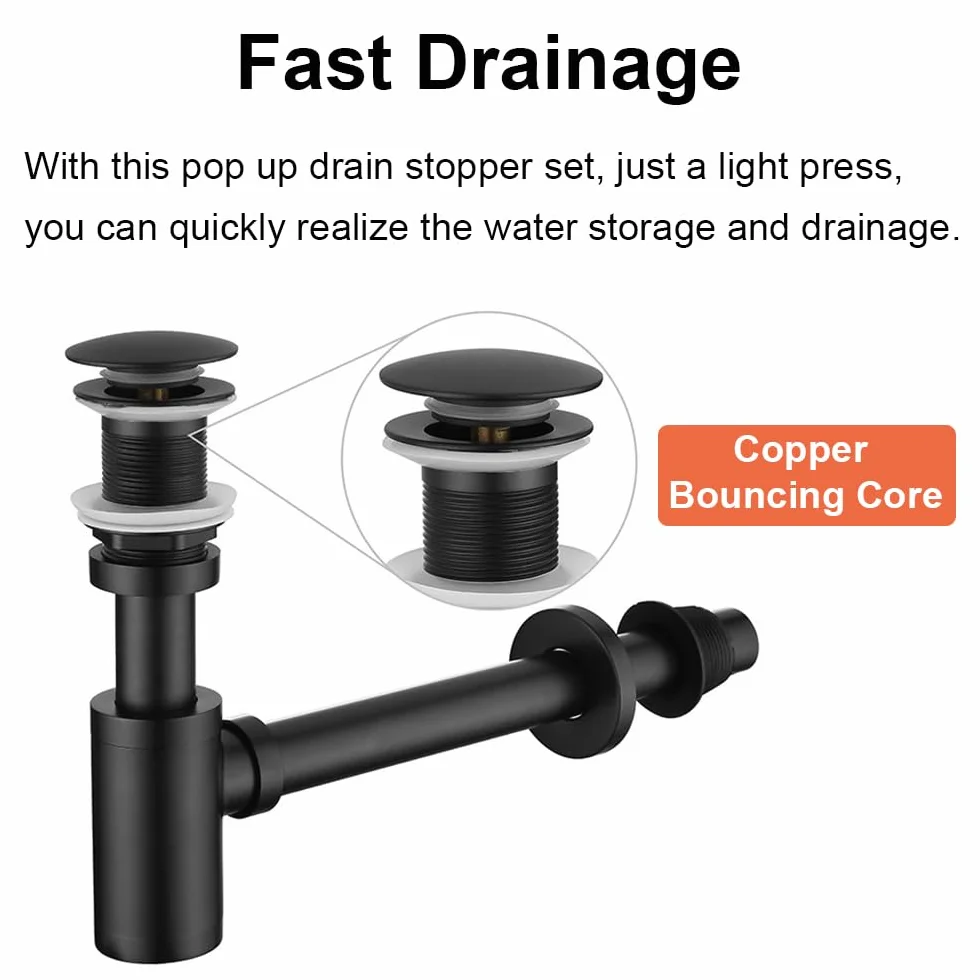 Juego completo de trampa para botellas, de acero inoxidable, para fregadero de baño, sin desbordamiento, para lavabo, cocina, baño, lavabo, color dorado cepillado