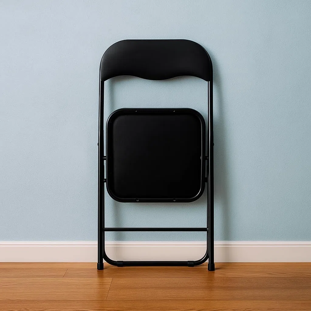 DUPI Silla Plegable de Metal | Acolchada y Cómoda | Uso en Cocina, Oficina, Camping | No Requiere Montaje | para Espacios Pequeños | Sintético | Pack de 4 Unidades | Negro