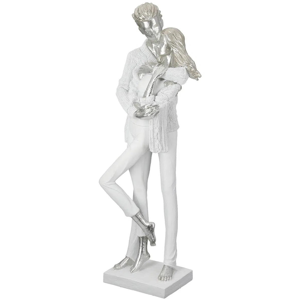 GILDE Escultura de Resina Blanca Mate metálica, par, 46 cm de Alto, 15 cm de Ancho, 13 cm de Profundidad