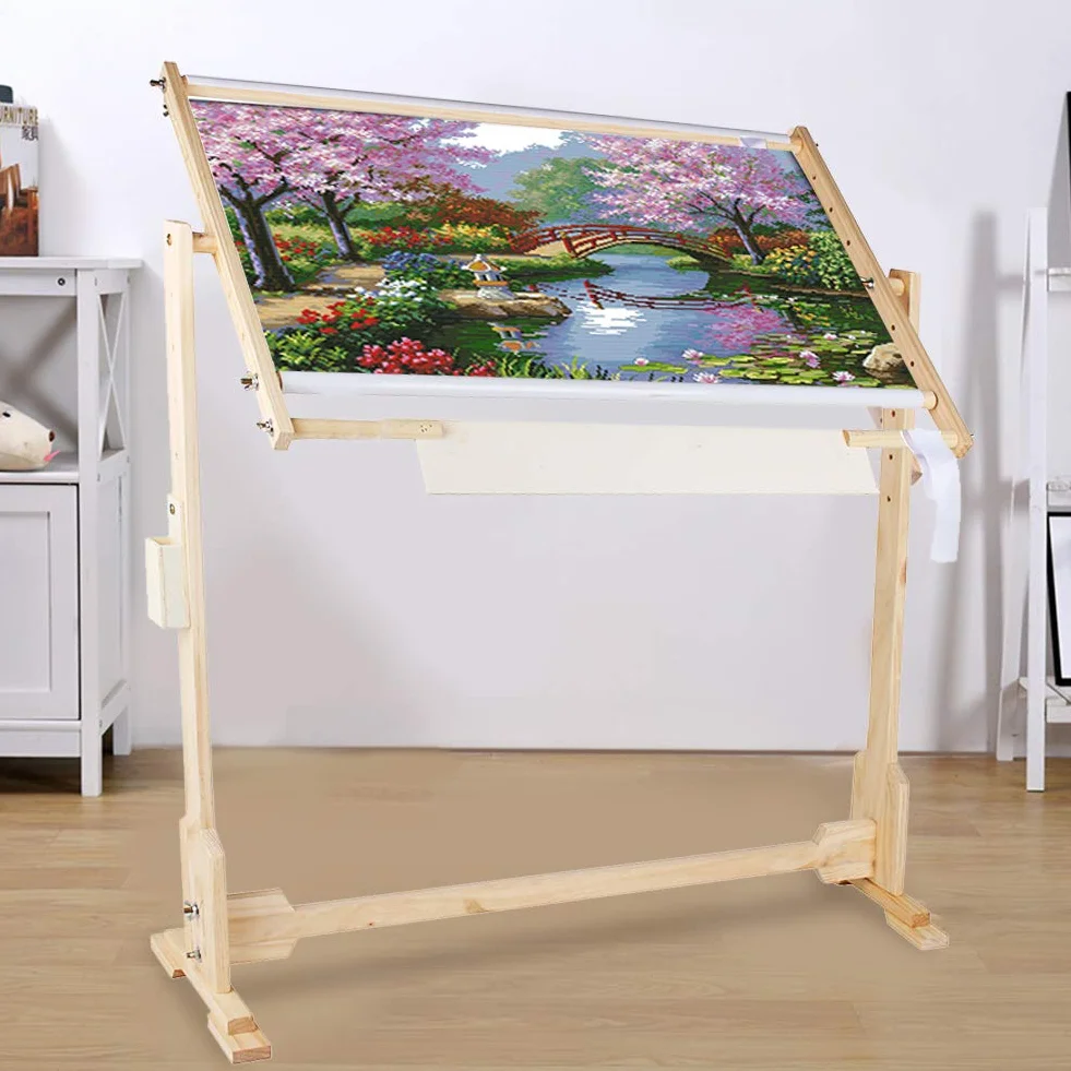 Cocoarm Soporte de Bordado Ajustable con Marco de Madera, Giratorio 360 Grados, para Punto de Cruz, 80cm