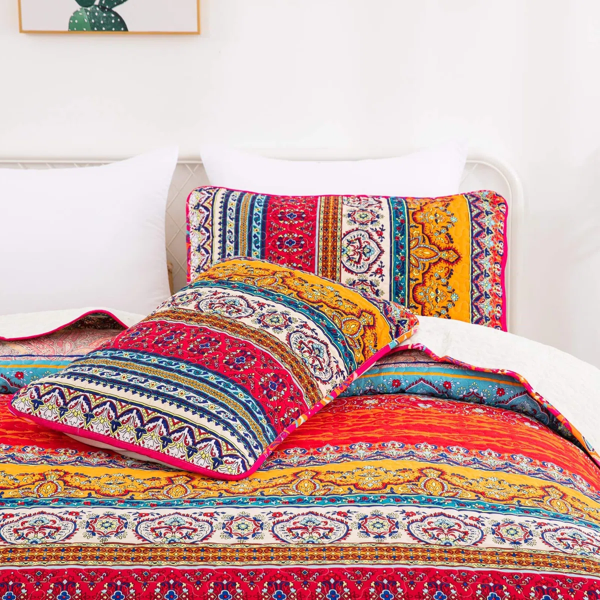 WONGS BEDDING Colcha de 200 x 220 cm, manta bohemia de 3 piezas, edredón acolchado de microfibra con 2 fundas de almohada de 50 x 75 cm para dormitorio como manta de sofá (bohemio)