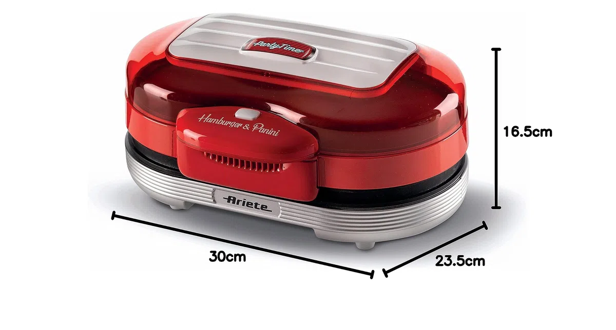 Ariete Hamburger Maker 205; rojo; 1200 W, Doble placa antiadherente, 2 compartimentos, Fácil de limpiar,