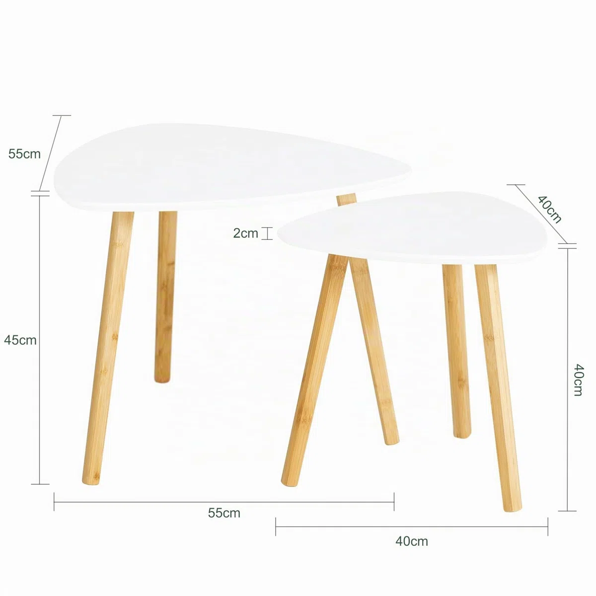SoBuy 2 Mesas Nido - Mesa Auxiliar para Salón, Grande 55 cm y Pequeña 40 cm, Blanco FBT74-W