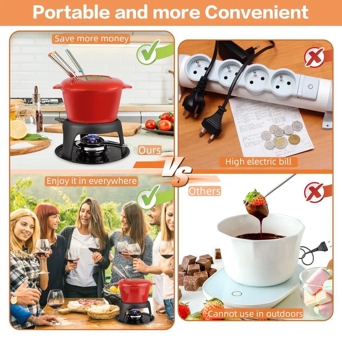 Todeco - Juego de Fondue de Hierro Fundido, Maquina para Hacer Fondue - Material: Hierro fundido - Tamaño: 27,5 x 21 x 21 cm - Rojo