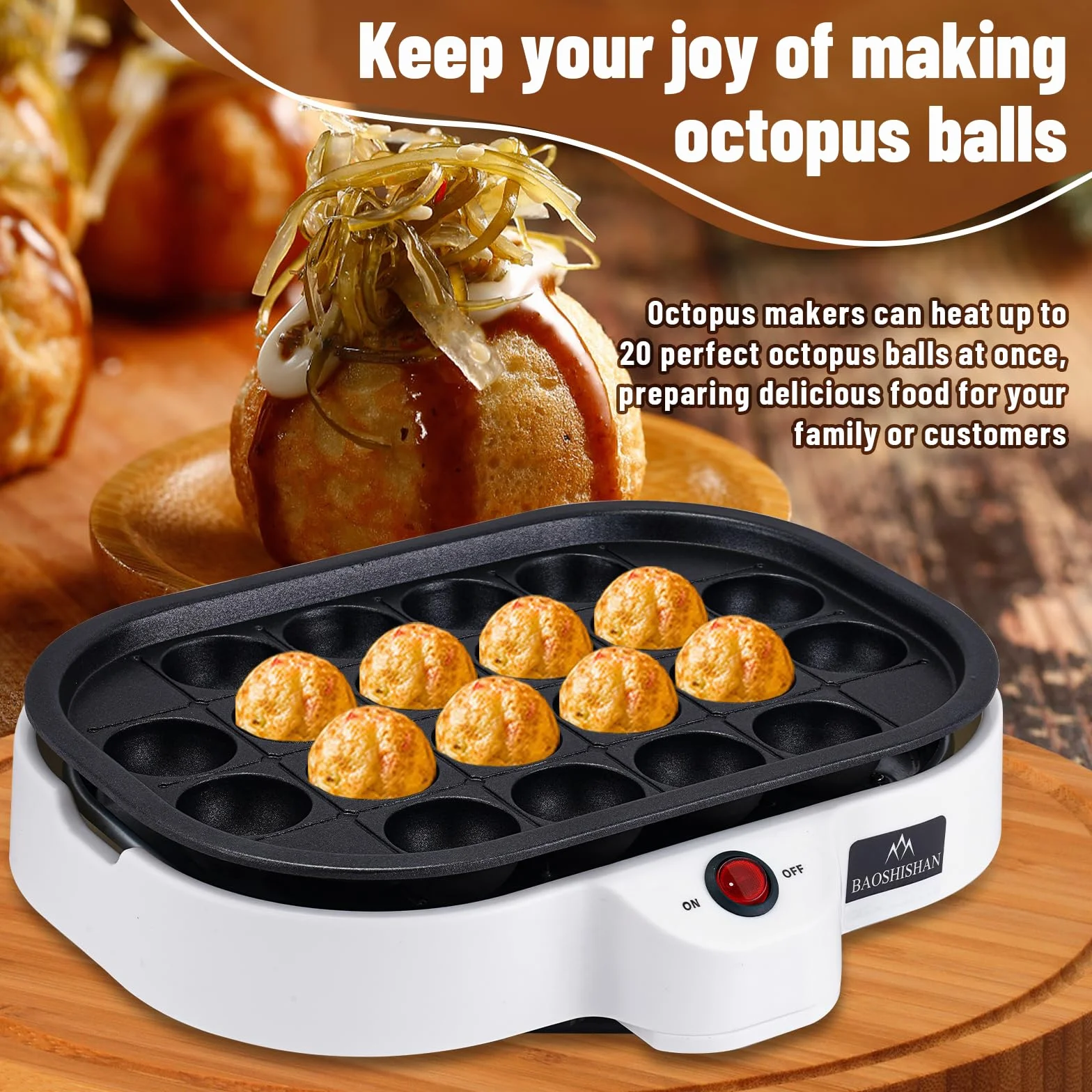 BAOSHISHAN Takoyaki - Máquina eléctrica de bolas de pulpo, 20 agujeros, dispositivo Takoyaki para el hogar, 220 V