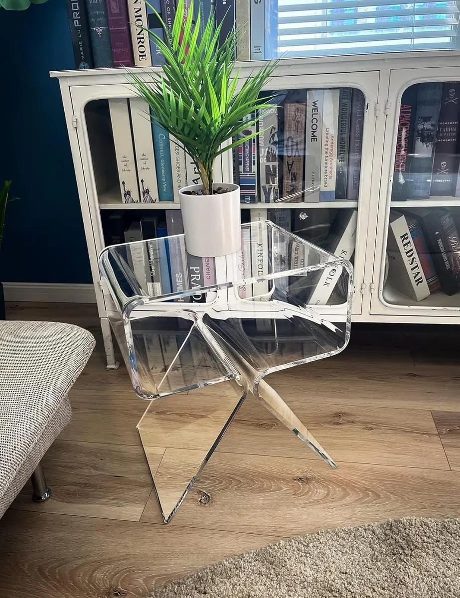 Mesa Auxiliar de Acrílico, Mesita de Noche, pequeña Transparente para Sala de Estar, Dormitorio (Claro)