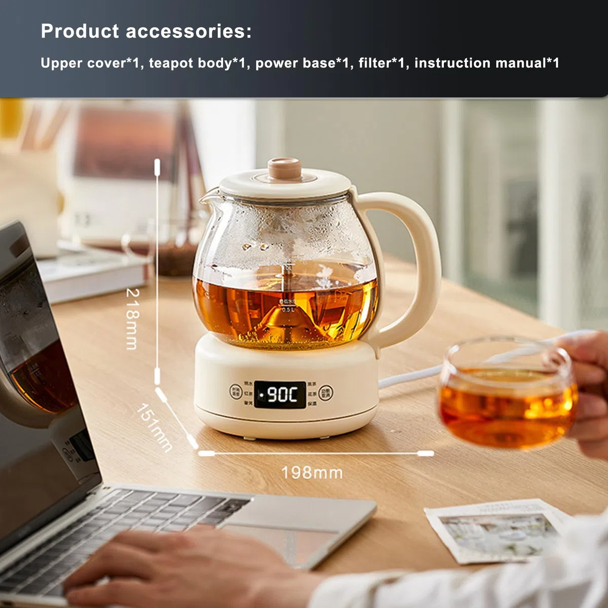 Máquinas De Té Calientes,teteras Eléctricas Tetera,Filtro De Escoria Extraíble,1l No Es Fácil De Romper Bajo Cambios Bruscos De Calor Y Frío,con 6 Tazas De Té,con 8h para Mantener Caliente