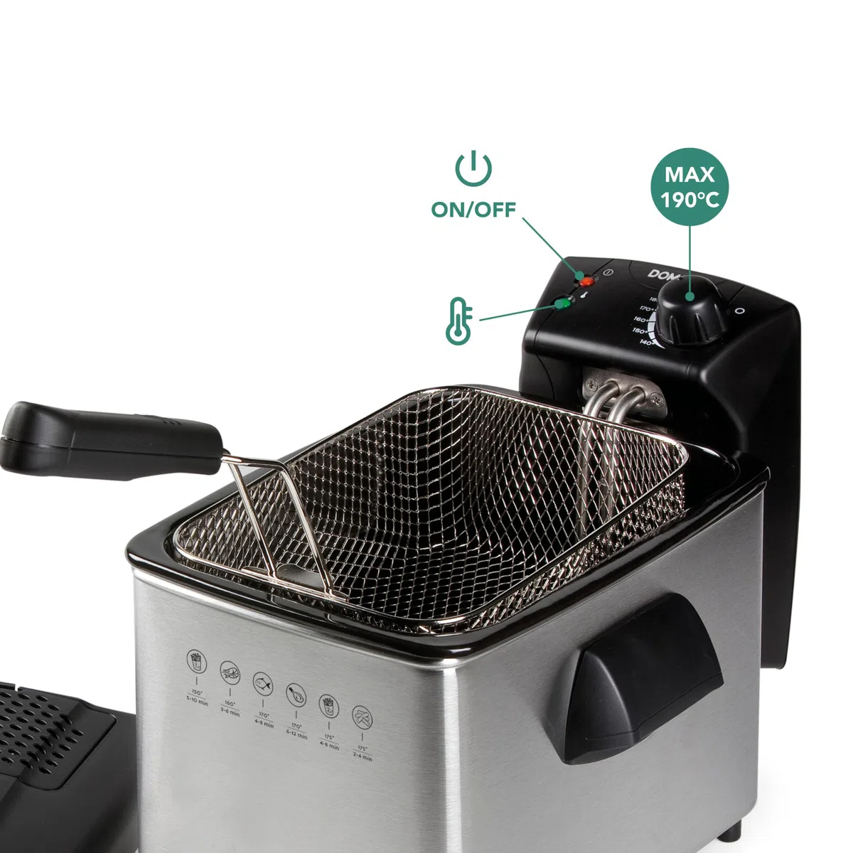 Domo Freidora de acero inoxidable DO465FR, 3000 W, 4 litros
