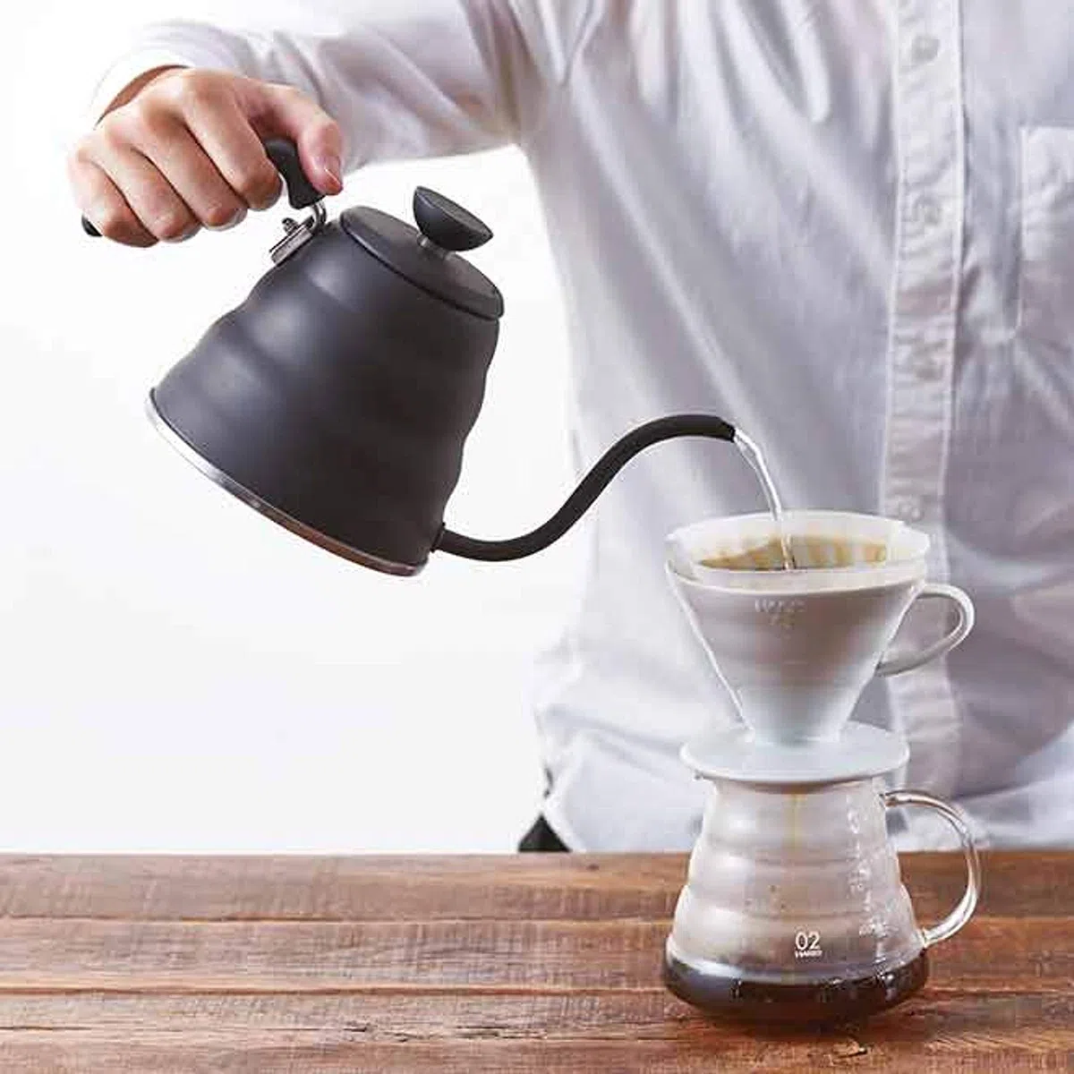 Hario Bouno VBK-120-MB V60 - Hervidor de café con cuello de cisne (1,2 L/1200 ml), color negro