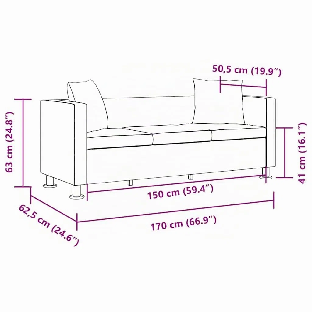 vidaXL Sofá Blanco de Cuero Artificial, 3 plazas Bricolaje Muebles casa Asiento