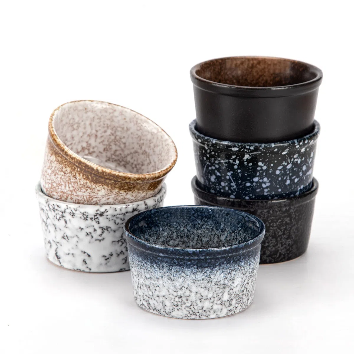 PARMEDU Juego de 6 Ramekin de Cerámica Mini Tazones de Porcelana Estilo Zen 100ml, Ramekins/Tazas Soufflé para Pudines, Brûlées, Soufflés, Helados, Salsas, Snacks, etc., Apto para Horno, Modelo BK002