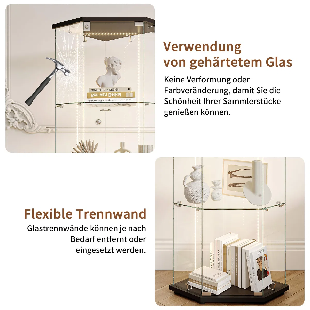 Vitrina de esquina con LED, vitrina de cristal de esquina, vitrina coleccionable con puerta, vitrina de cristal de 5 capas, resistente al polvo, para coleccionables, libros, vino, para salón